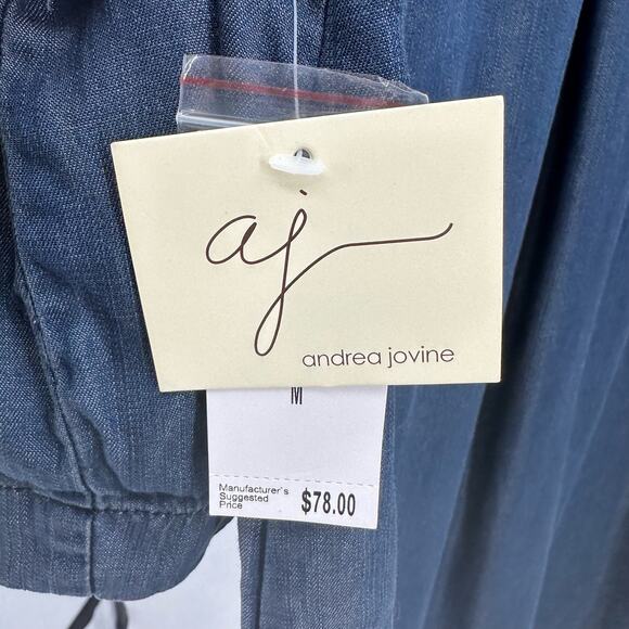 Andrea Jovine Dark Wash Denim Dress Womens US M Blue AJ Split V-neck Mini Short - Picture 3 of 6